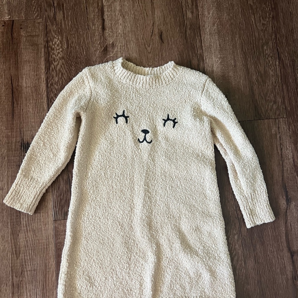 Cream Knit Sweater Dress with Bear Face Cat & Jack 4T